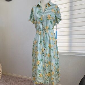 Draper James Green and Yellow Floral Midi Dress. NWT Size Small